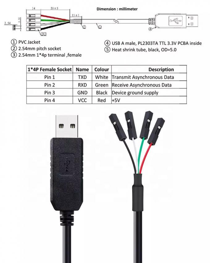 FTDI FT232 de alta qualidade Uart USB para TTL cabo serial com 4p Dupont conector para Arduino Raspberry Pi 0