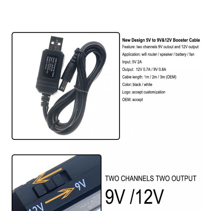 Alta qualidade USB 5v a 9v 12v Cable de reforço de cabo de alimentação de corrente contínua para roteador 1