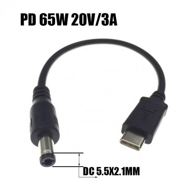 Carregamento rápido 20V 3A 65W USB Tipo C a 5.5mm X 2.1mm DC Power PD Cable de carregamento para laptop 2