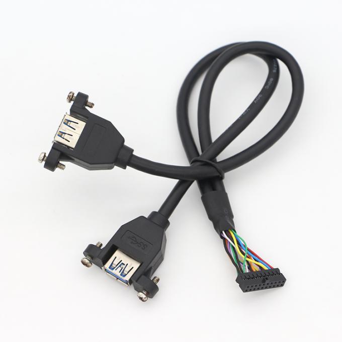 OEM parafusos de bloqueio Stud duplo USB 3.0 Tipo A Fêmea painel de montagem cabo com conector Molex 1