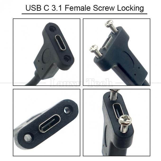 10Gbps 0,3m 1m macho para fêmea Tipo C 3.1 Painel montado parafuso buraco de bloqueio cabo de extensão USB 2