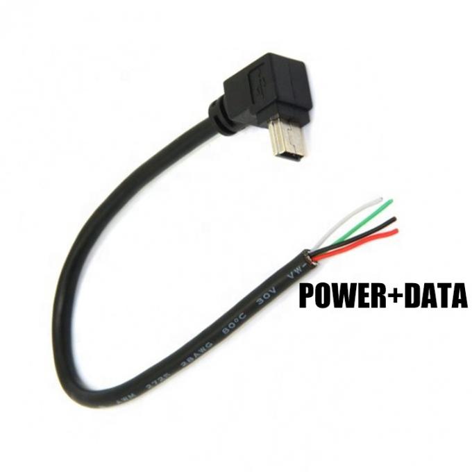 90 graus para cima para baixo ângulo esquerdo direito Mini USB para despojado fio nu cabo de cauda de porco 5