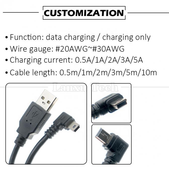 Personalização 90 graus ângulo esquerdo USB A macho para MINI 5P cabo USB para câmera do controlador PS3 1