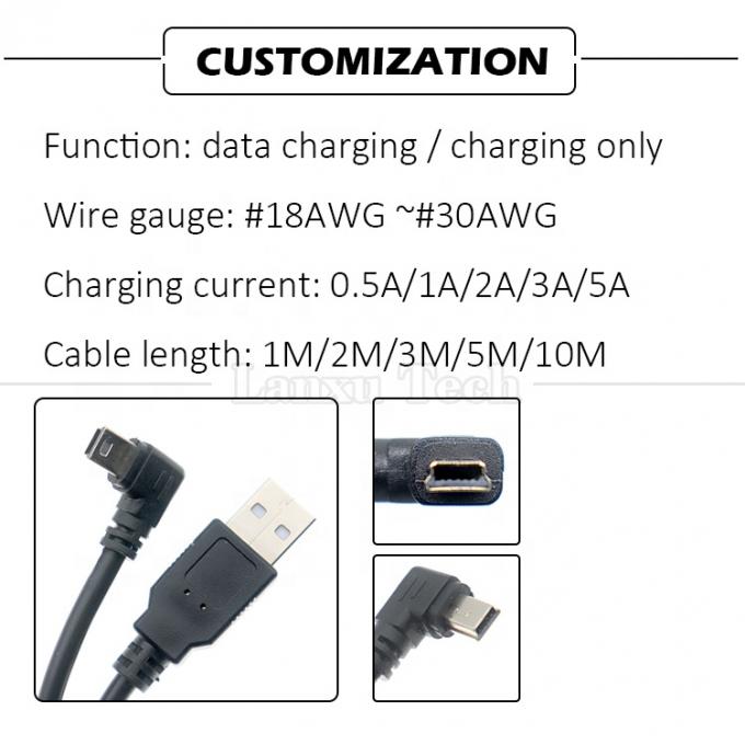 1m 2m 3m 5m 90 graus Forma L Ângulo direito-esquerdo USB 2.0 A macho para Mini B 5 pin USB cabo de carregamento de dados para câmera MP3 3