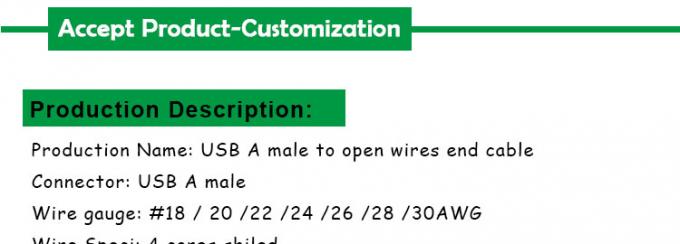 Escudo USB de macho a 4 fios nus cabo de rabo de porco de ponta aberta 2
