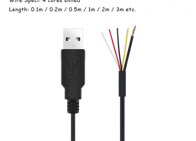 Escudo USB de macho a 4 fios nus cabo de rabo de porco de ponta aberta 3