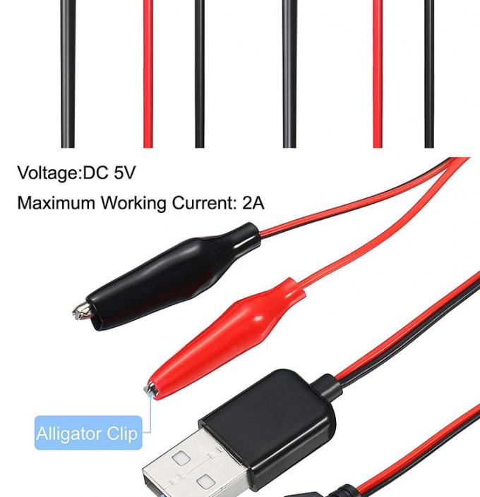 Conector USB masculino-feminino para duplo cobre Prensas de crocodilo Prensas de jacaré Teste de cabos de adaptador de fio para circuito elétrico 1