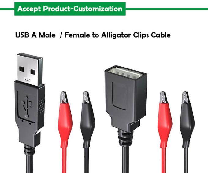 Conector USB masculino-feminino para duplo cobre Prensas de crocodilo Prensas de jacaré Teste de cabos de adaptador de fio para circuito elétrico 0