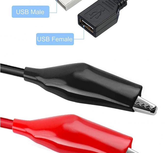 Conector USB masculino-feminino para duplo cobre Prensas de crocodilo Prensas de jacaré Teste de cabos de adaptador de fio para circuito elétrico 2