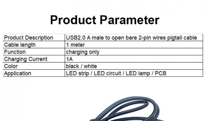 Alta qualidade 5V USB 2.0 um macho para abrir despojado nu fios de 2 pinos fim cabo Pigtail para lâmpada LED Light Strip 2