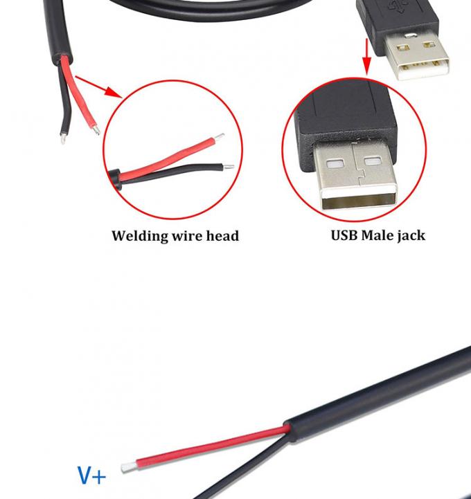 5V USB para abrir cabos de carregador de energia de cola de porco para lâmpada de luz de tira LED 4