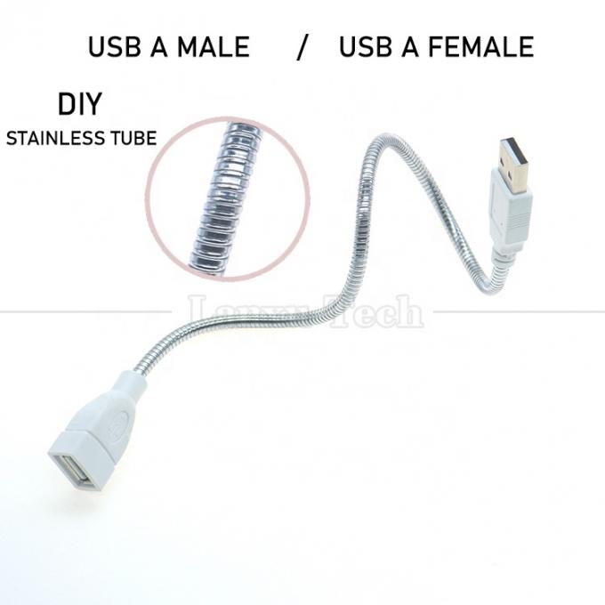 Tubos de aço inoxidável de metal flexível de homem para mulher Cable de extensão de adaptador de carregamento USB para ventilador de luz LED 2