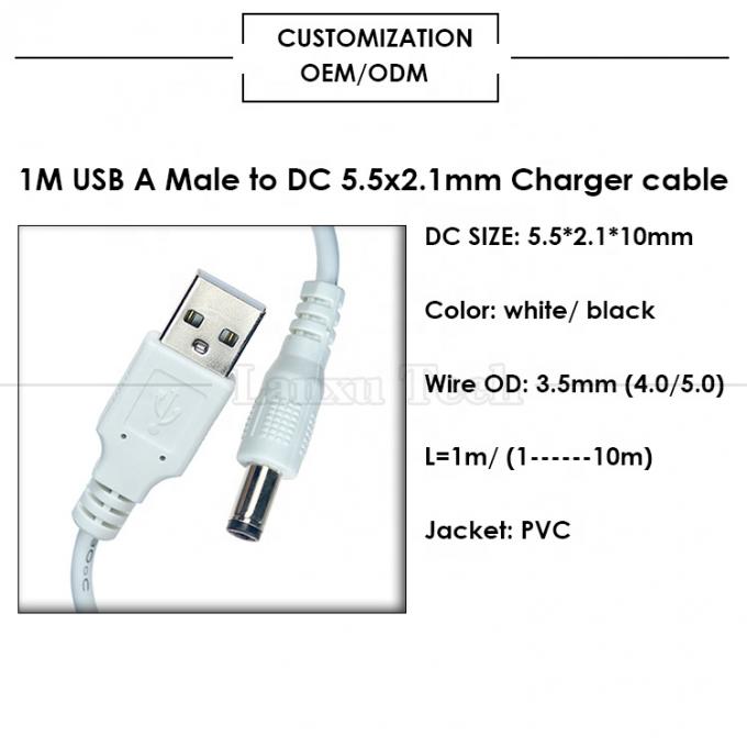 USB A macho a 2.1x5.5mm DC Jack de barril conector cabo de carregamento de energia para alto-falante do roteador 2