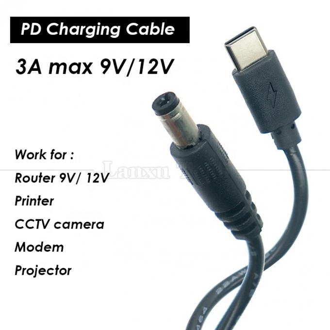 PD Carregamento 3A 9V 12V 15V 20V USB Tipo C para DC 5.5x2.1mm Jack Adaptador Converter Cable para Wifi Router Modem Projector Camera 0