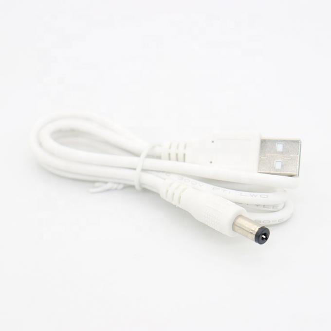 Branco 1M 5V USB 2.0 Um macho para DC Jack 5.5X2.1mm cabo de carregador de energia 2