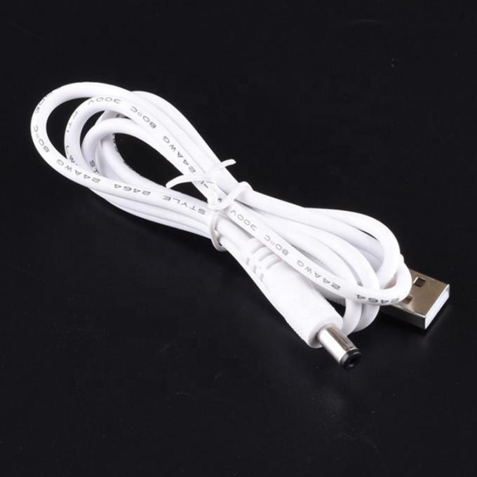 Branco 1M 5V USB 2.0 Um macho para DC Jack 5.5X2.1mm cabo de carregador de energia 6