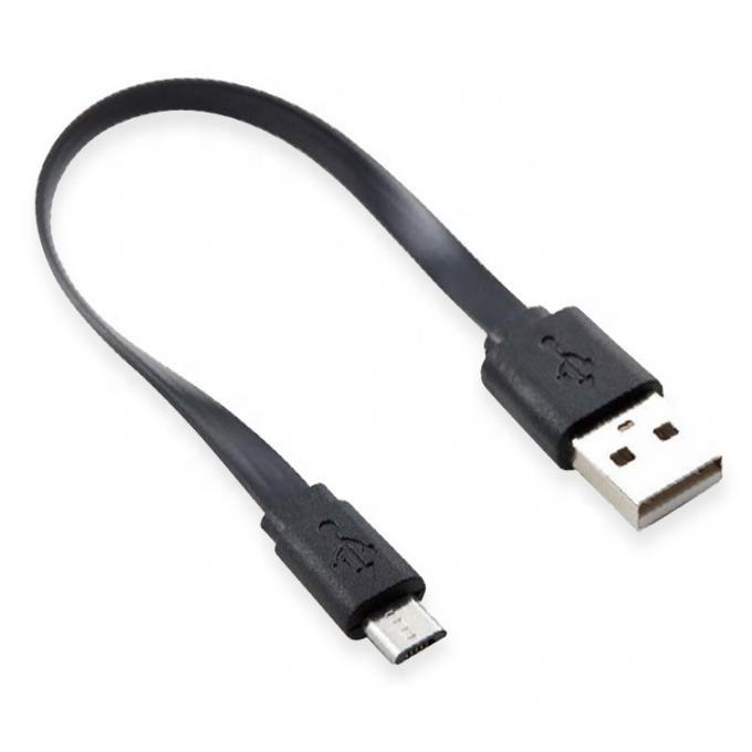 Cabo Micro USB Curto Preto Branco Flat para Porta-vozes Power Bank 0