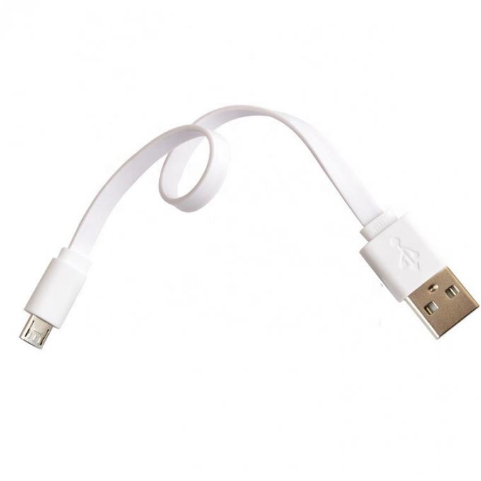 Cabo Micro USB Curto Preto Branco Flat para Porta-vozes Power Bank 3
