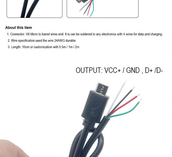 OEM Custom Micro B V8 5 Pin USB macho para abrir Pigtail cabos nus 1
