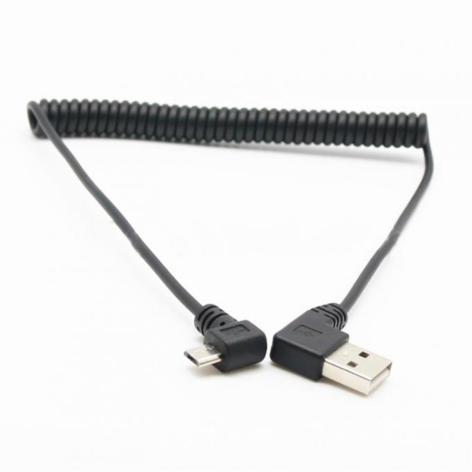 CUSTOM 1M 90 graus ângulo direito USB A macho para Micro b macho cabo USB em espiral de mola 1