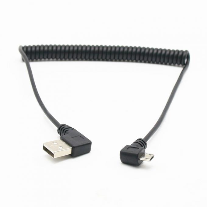 CUSTOM 1M 90 graus ângulo direito USB A macho para Micro b macho cabo USB em espiral de mola 4