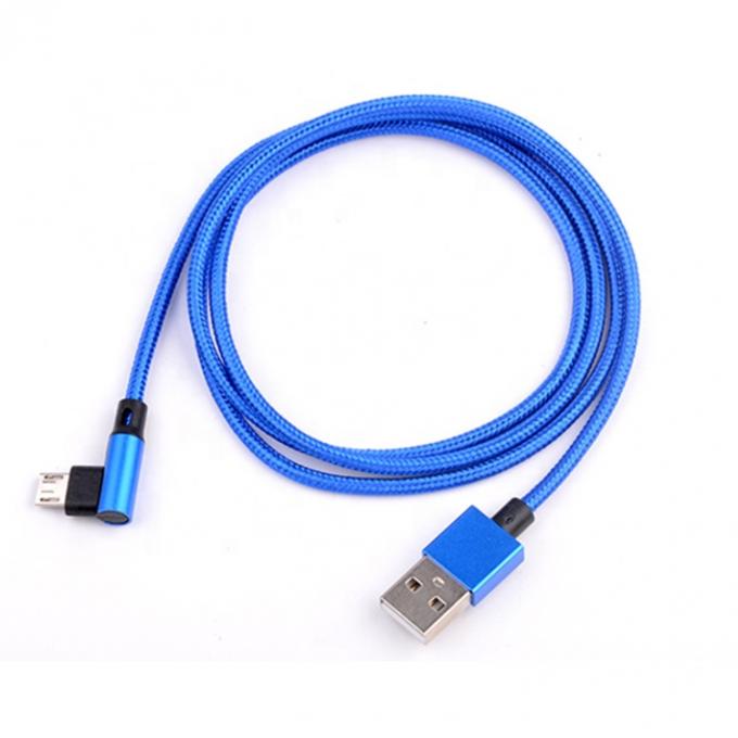Carregamento rápido 2.4A Nylon trançado em forma de L ângulo esquerdo Micro b para USB um cabo de carregador de dados masculino para telefone 0