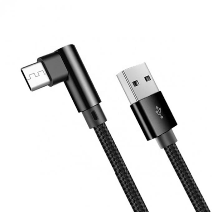 Carregamento rápido 2.4A Nylon trançado em forma de L ângulo esquerdo Micro b para USB um cabo de carregador de dados masculino para telefone 3