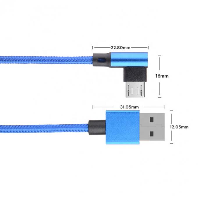 Carregamento rápido 2.4A Nylon trançado em forma de L ângulo esquerdo Micro b para USB um cabo de carregador de dados masculino para telefone 2