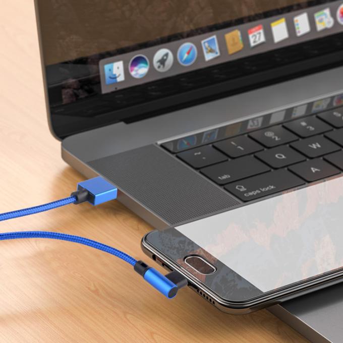 Carregamento rápido 2.4A Nylon trançado em forma de L ângulo esquerdo Micro b para USB um cabo de carregador de dados masculino para telefone 4