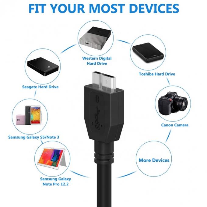 Carregamento de dados de alta velocidade de 5 Gbps Micro USB 3.0 Cable A para Micro B para Samsung Sdd Hdd Hard Disk 5