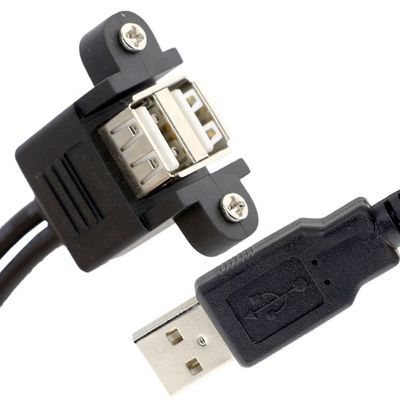 comprar Bloqueio por parafuso 0.5M 1M Mulher para Mulher Dual USB 2.0 Panel Mount Extension Cable online manufacture