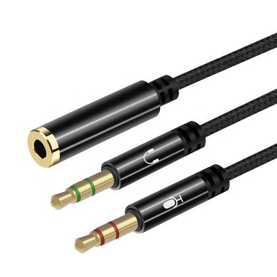 Splitter de alta qualidade 1 fêmea para 2 fêmeas fone de ouvido 3.5mm Jack Audio Mic Cable