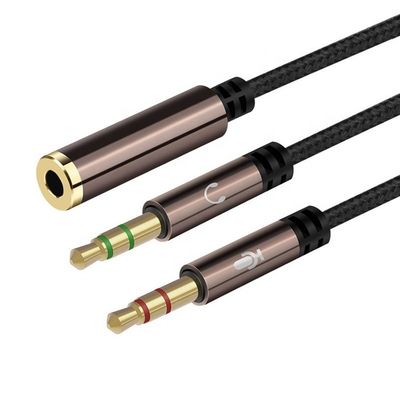 High Quality Nylon Braided Splitter 1 Mulher para 2 Homem Headset 3.5mm Jack Audio Mic Cable para Telefone