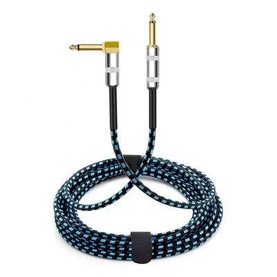 10FT durável azul trançado 90 graus em ângulo reto 1/4 TS Jack Instrumento Elétrico Guitar Patch Cable