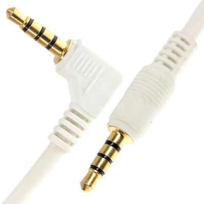 Conector de ouro branco personalizado macho para macho ângulo direito 3.5mm Jack TRRS Plug Stereo Audio Cable