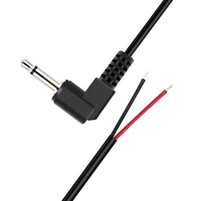 Ângulo direito de 90 graus 2 polos TS 3.5mm Jack de áudio estéreo para cola de porco despojado Cable final de fio nu em lata