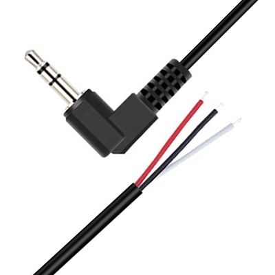 Ângulo direito de 90 graus 3 polos TRS 3,5 mm Jack de áudio estéreo para cola de porco despojado cabo de cabo de fio nu