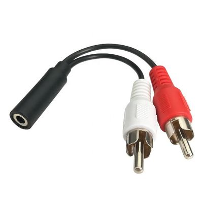 Splitter Feminino 3.5mm Aux Audio Jack para 2 RCA Homem AV cabo para alto-falante