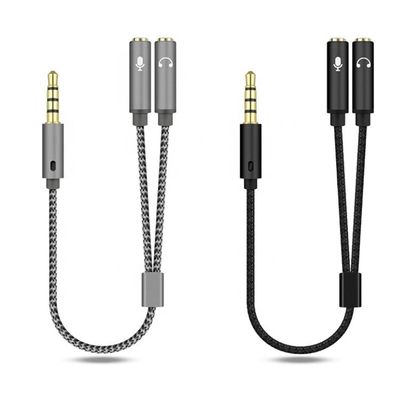 1 entrada para 2 saída forma Y 3,5 mm AUX microfone de áudio estéreo fone de ouvido splitter adaptador cabo