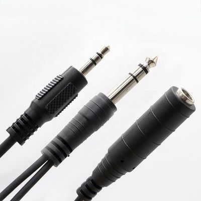 Splitter Homem para Mulher 6.35mm 3.5mm TRS Jack Microfone cabo de áudio