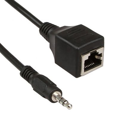 3.5mm Stereo Jack para RJ45 Female Socket Cat5 Cat6 Ethernet Extender Audio Cable