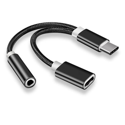 2 em 1 Tipo C a 3,5 mm Carregador Fone de ouvido Jack de áudio USB C Cable Portátil Tipo-C a 3,5 mm Adaptador de conector para telefone celular