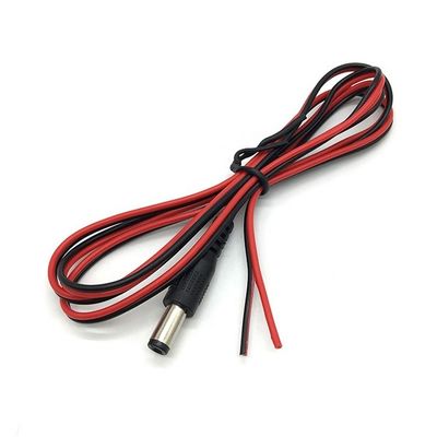 Vermelho Preto DC Macho 5.5x2.1mm Barril Jack para despojado Aberto Bando Fim Cabos de fio de lata