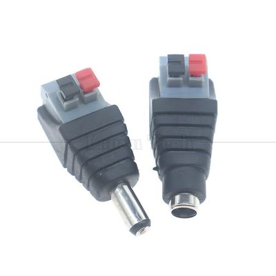 Press Button Solderless DC 5.5 * 2.1mm Jack masculino feminino para 2p Conexão de fio Conector de cabo Adaptador de energia para câmera de tira LED