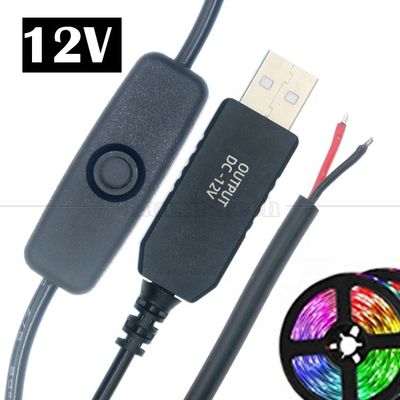 12V LED Strip Light Power on off Switch Conector USB para cabo de carregamento de conversor de fio aberto