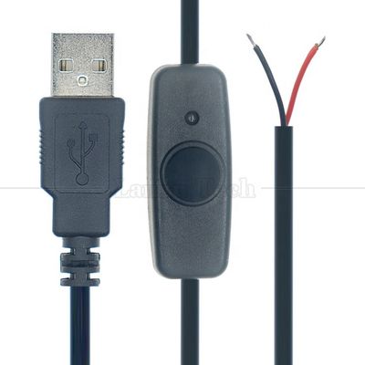 Cobertura de borracha de silicone à prova d'água em desligamento Push Button Switch 5V USB para abrir fios de 2 pinos nu cabo final para lâmpada de luz LED