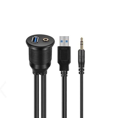 USB 3.0 AUX DC 3.5 Homem para Mulher cabo de extensão à prova d'água com painel de montagem para carro caminhão barco computador de motocicleta