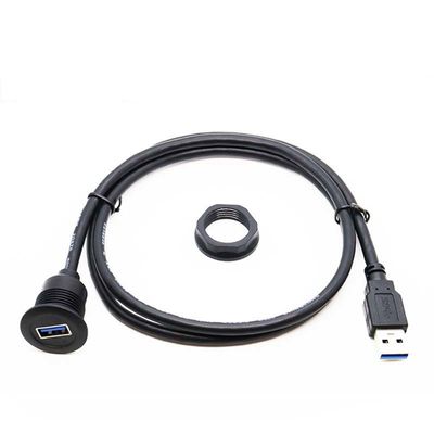 Cable de extensão à prova d'água de cabeça curta USB 3.0 macho a fêmea com painel de montagem para carro, caminhão, barco, computador de motocicleta