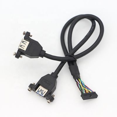 OEM parafusos de bloqueio Stud duplo USB 3.0 Tipo A Fêmea painel de montagem cabo com conector Molex