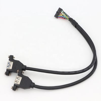 Y Splitter Screw Locking Stud Dual USB 3.0 Tipo A Painel Fêmea Montar Cabo USB com Molex